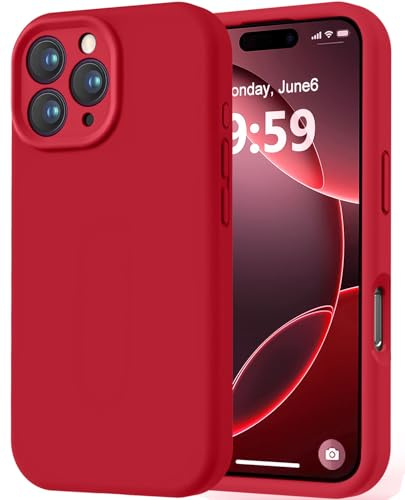 LOVE 3000 Designed for iPhone 16 Pro Case, Premium Silicone with [Soft Anti-Scratch Microfiber Lining] Shockproof Protective Phone Case for Lanyard 6.3, Red
