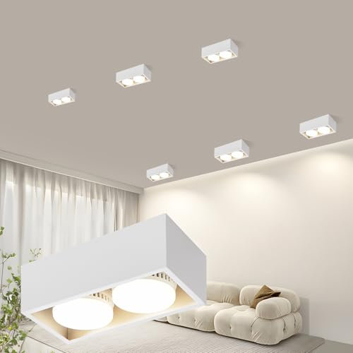 ZMH Aufbauspot LED Deckenspots - Aufbaustrahler Weiß Schwenkbar Modern Eckig Deckenstrahler mit 2 Flammig GX53 Spots Aufputz Deckenleuchte Warmweiß Aufbauleuchte für Flur Küche Wohnzimmer