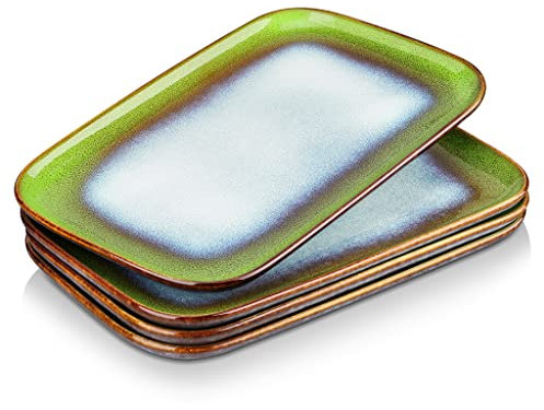 Set di 4 piatti in ceramica vintage smaltati, perfetti per insalata, frutta, snack e torte, ideali per decorare la casa e gli ospiti (confezione da 3)