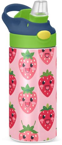 Bouteille d'eau pour enfants avec paille - 350 ml - Jolie bouteille isotherme en acier inoxydable - Anti-fuite - Pour garçons et garçons - Chauds et froids - Sans BPA