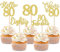 Xsstarmi 30 Pack Happy 80th Birthday Cupcake Toppers Gold Glitter Hello 80 Fabulous Eighty Birthday Cupcake Picks Cheers to 80 Years Cake Decorations for Happy 80th Birthday Party Supplies