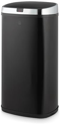 Swan SWKA4517BLK Townhouse Square Sensor Bin with Hands Free Opening Using Motion Sensor Technology, Bin Liner Retainer Ring, Steel Body, Large 42L Capacity, Black