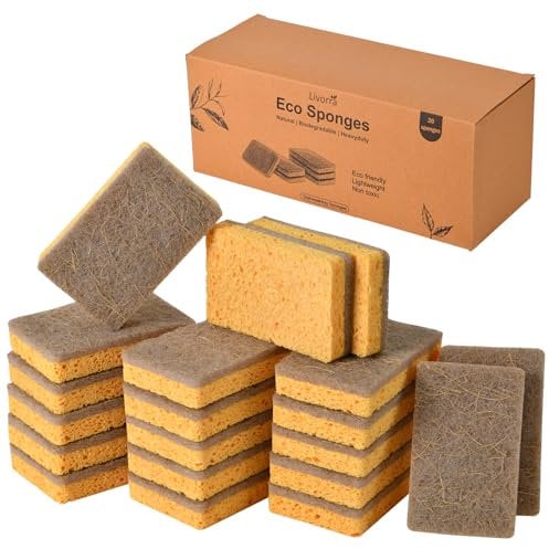 Livorra 20 Pack Eco Sponge Washing up - Kitchen Dish Sponges with Natural Cellulose Sponges, Biodegradable Reusable Washing Up Sponge