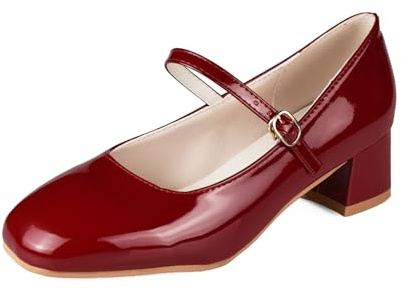 TRIWORIAE-Dame Mary Janes Pumps Chunky High Heel Kleid Schuhe Dicker Absatz Pumps für Damen Rot 39