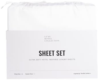 Luxuriöses Bettwäsche-Set aus Baumwoll-Satin, 100 % zertifizierte, extra langstapelige Baumwolle, ultraweich, atmungsaktiv und glatt, The Ritz Carlton Hotel Luxus-Baumwoll-Mischgewebe (Weiß