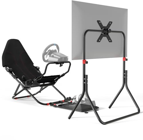 DIWANGUS Racing Simulator Cockpit with TV Stand, Foldable Racing Wheel Stand with TV Mount and Seat, Sim Racing Stand Compatible with Logitech G29/920/923/27/25, Thrustmaster T248/X/T300RS/T150/458/TX
