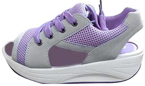 Sandali da donna in argento con tacco a zeppa traspirante per donna, sandali casual casual con tacco da 4 cm, viola., 41 EU Étroit