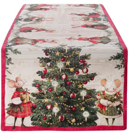 Blanc Mariclò Runner da cucina natalizio in cotone con topini, Shabby Chic, Favola di Natale 50×180 cm