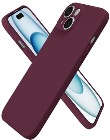 oakxco for iPhone 15 Plus Case Silicone, Ultra Slim Thin Phone Case for Women Girls, Plain Solid Color Minimalist Aesthetic Cute Girly Design, Soft Rubber Gel TPU with Camera Cover, Burgundy Maroon