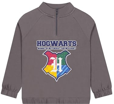 Harry Potter Boys Sweatshirt With Quarter Zip, Hogwarts Kids Jumper With Zip, Hogwarts Boys Clothes, Grey 7-8 Years