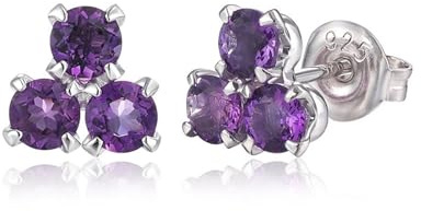 Homxi Damenohrringe Ohrstecker Weißgold 750 18K, Rund mit Amethyst, Frauen Ohrringe Lila