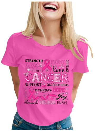 Tee Shirt Octobre Rose Femme Ruban Rose Cancer du Sein T-Shirt Sensibilisation Ruban T-Shirt