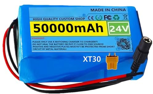 Batería para Bicicleta Electrica de 24V 50Ah 6S2P E-Bike Batería Batería Recargable con Cargador Y BMS Carcasa de PVC Impermeable para 100W-500W Motores 24V 50Ah XT30 Plug,24V 50Ah