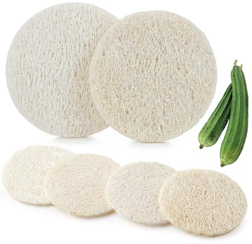 6 Stück Luffa Schwamm Peeling Pad, Gesichts und Körperpeeling Schwämme, Natürliche Duschbürste für Gesichtsreinigung und Make-up-Entferner, für Bad, SPA und Dusche