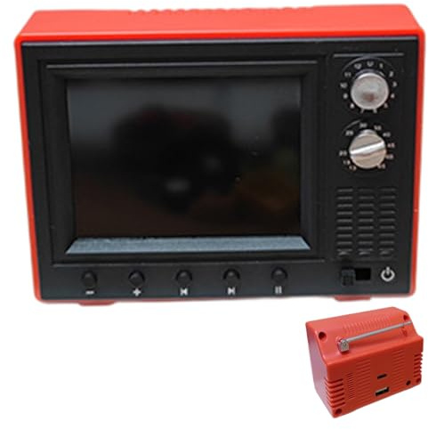 Dollhouse TV Mini Jouet TV Rechargeable par USB à l'échelle 1:12 pouvant Lire des vidéos avec écran LCD et antenne rotative à 180 ° Meubles de Maison de poupée pour réglage Bricolage Rouge.