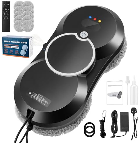 Dumenix Window Cleaning Robot with Auto Water Spray, 5600Pa Robot Window Cleaner with AI Path Planning, 3 Cleaning Modes, Edge Detection, Safety Rope & Remote Control for Indoor Outdoor Glass