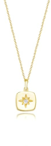 RDSGYZ Kette 585 Gold Damen, Halskette Anhänger Oktagramm mit Diamant Gold Kette Frauen 45CM Hochzeit
