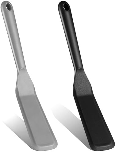 TIESOME 2 Pcs Silicone Spatula for Cooking for Pancake, Omelet, Egg & Pizza | Long Narrow Spatula Heat Resistant Non-Stick Turner, Black + Gray