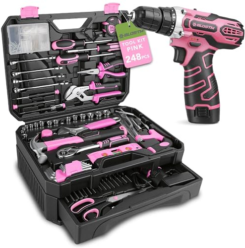BLOSTM 248 Piece Pink Tool Kit with Drill
