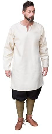 Burgschneider - Mittelalter Tunika/Untertunika „Leif“ - Natur (XL, für Damen & Herren, Baumwolle) Historisch - Early Medieval, Viking