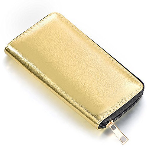 Porte-Monnaie pour Femme Doux métallisé avec Fermeture éclair Portefeuille Or 20 x 10 x 2,5 cm