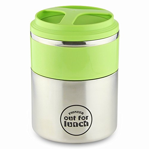 Pioneer Thermo-Speisebehälter 1,5 L Edelstahl Doppelwandig 2-in-1 mit Extra Breiten Öffnung, Isolier Lunch-Box für Suppe/Essen 4 Stunden Heiß 8 Stunden Kühl Auslaufsicher BPA-Frei – Grün