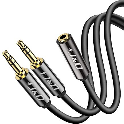 J&D Cavo da 3,5 mm a 2 X 3,5 mm, Guscio in Rame Placcato Oro 3,5 mm TRS Femmina a 2 X 3,5 mm TRS Maschio Cavo Adattatore Audio Stereo Splitter a Y Adatto Solo per Commutazione, 0.6 m