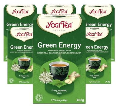 Yogi Tea, Green Energy, Organic Herbal Tea, Blend of Green Tea, Guarana, Ginger and Elderflower, 6 Packs x 17 Tea Bags (102 Teabags Total)