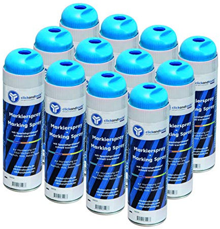Markierungsspray leuchtend blau clickandtools® 12'er Pack mit Spezialsprühkopf, schnell trocknend