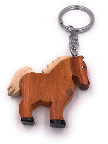 Onwomania Porte-clés en bois poney cheval de ferme sombre animal ferme pendentif cheval charme