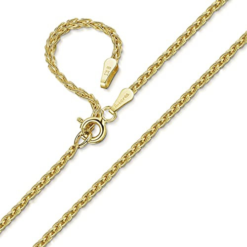 Amberta Collier en Or Jaune 9K - Sautoir Maille Palmier 1.2 mm - Chaine Réglable de 46 à 51 cm