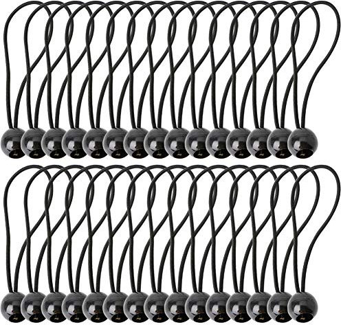 30Pcs Tarpaulin Bungees Balls Black Bungee Cord with Ball Toggle Ties for Gazebo Tent Flag Canopy