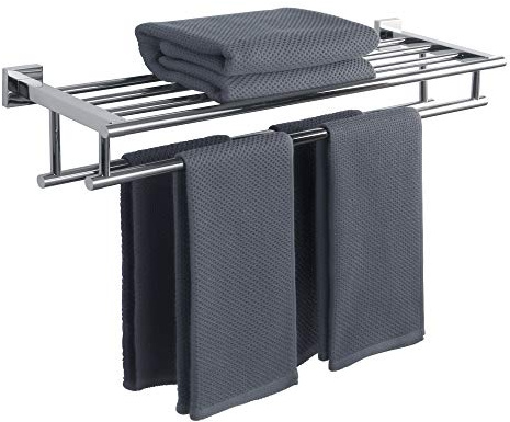 Alise Handtuchhalter mit doppelten Handtuchstangen für Badezimmer, WC, 71,1 cm, SUS 304 Edelstahl, Wandhalterung, Silber, poliertes Chrom