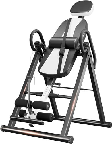 Dripex Inversionsbank Klappbar Inversionstisch mit Verstellbarer Schutzgurt 300 lbs Kapazität Inversion Table Streckbank zur Entlastung der Wirbelsäule, Rückenstrecker Weiß Schwarz
