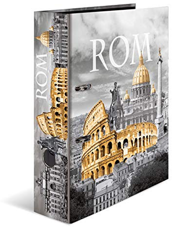 HERMA Ordner A4 Rom Italien Set, 10 Stück, 7 cm breit, Kinder Ringordner mit Städte Motiv, bunter Aktenordner mit Innendruck für Jungen und Mädchen