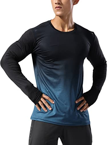 Men's Running Shirts Sports Long Sleeve Fitness Bodybuilding Tee Shirts Dry Fit Top Sweatshirts Gradient Blue M