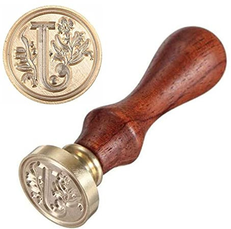 Anawakia Siegelstempel Vintage-Stil Wachs Siegelstempel Siegel Set A-Z Dekorativer Siegel Petschaft Holzgriff Brief 26 Buchstaben DIY Holz Wachs Siegel Stempel 1 Stück (J)