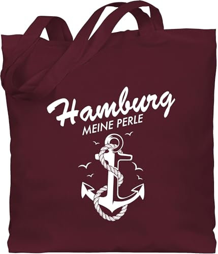 Baumwolltasche - Stadt und City Outfit - Hamburg - meine Perle - Unisize - Bordeauxrot - hamburger souvenirs städte hamburg... stoffbeutel souvenir beutel baumwolle bag jutebeutel einkaufsbeutel