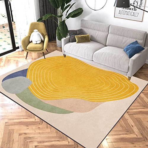 Rururug Teppich Quadratisch Wohnzimmer Kurzflor mit Antirutschmatte Schlafzimmer Waschbar Teppiche Anti-Rutsch Unterseite Sofa,senfgelb Mehrfarbig geometrisch,Square 120 x 120 cm