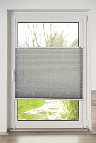 K-Home Klemmfix-Plissee, Elba Bedruckt Grau, 75 x 130 cm (B x L) Modern