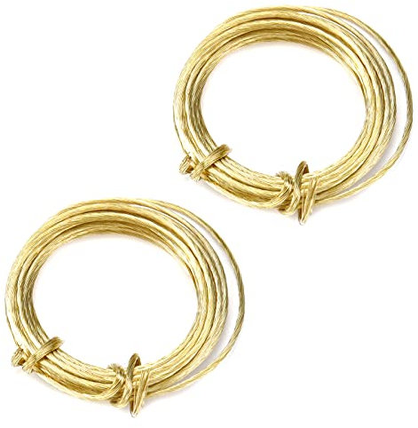 Mewutal Alambre de latón para colgar cuadros, alambre de cobre desnudo, 2,5 m, 20 hebras de alambre de cobre sólido (2 paquetes, dorado)