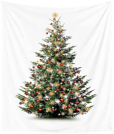 EHOMERY 3D Wandteppich Wanddekoration Teenager Bunt Weihnachten Weihnachtsbaum Schnee Wandteppich Für Bett Zimmer Wandbehang Wandschmuck Groß Schlafzimmer Wohnzimmer 95X73Cm