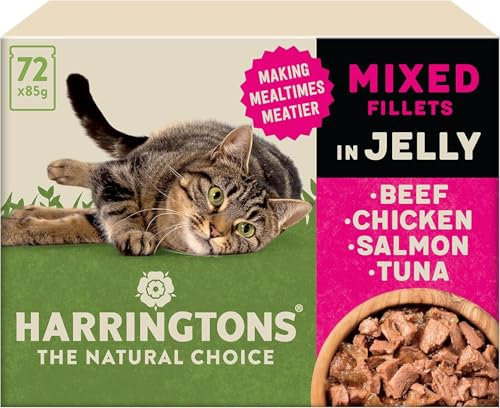 Harringtons Complete Wet Pouch Grain Free Hypoallergenic Adult Cat Food Mixed in Jelly Pack 72x85g - Beef, Chicken, Salmon & Tuna- Making Mealtimes Meatier