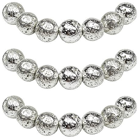 MJDCB 8mm 43 piezas Cuentas de Piedra Lava Volcánica Plata Redondas Sueltas Piedras Semipreciosas Naturales para Hacer Joyas Pulseras Collares