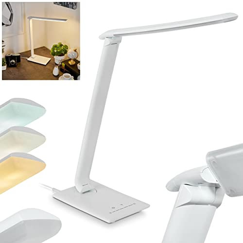 LED Tischlampe Chozendo, verstellbare Tischleuchte aus Metall/Kunststoff in Weiß, 7 Watt, 520 Lumen, Lichtfarbe 3000-6500 Kelvin, moderne Nachttischlampe m. Touch-Dimmer u.USB-Anschluss, Ladefunktion