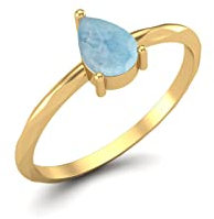 Natürlicher Larimar 6x4mm Birnenförmiger Solitärring 925 Sterling Silber Frauen Hochzeitstag Ring (Gold-Vermeil, 63)