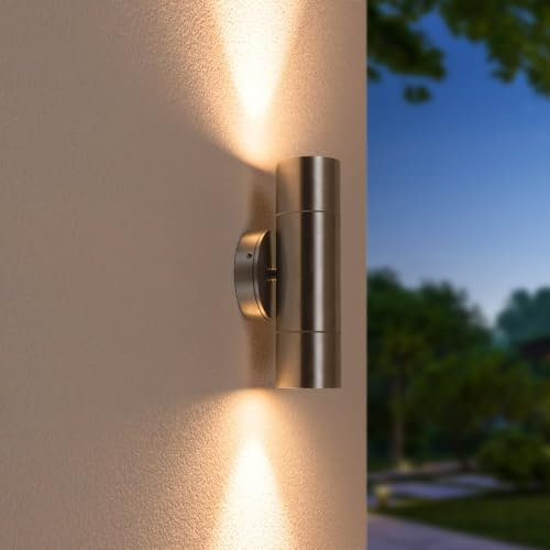 HOFTRONIC - Dax - LED Wandleuchte up & down - Edelstahl - GU10 2700K Warmweiß - IP65 Wasserdicht für innen, außen und bad - LED Außenleuchte