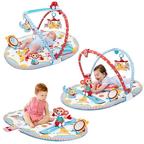 Yookidoo Circus Baby Playmat Gym. with Musical Motorized Mobile, Tummy Time Pillow, Mirror, and Newborn Textured Animal Figures. Infant Activity for 0-12 Month.