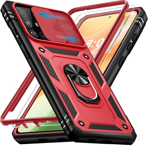 Handyhülle für Samsung Galaxy A51 Hülle mit Schutzfolie (Nicht für A51 5G) Galaxy A51 4G Schutzhülle mit Kameraschutz 360° Drehbarer Metall Ring Ständer Stoßfest A51 6.5 Case (Rot)