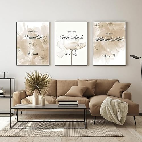 LPFNSF Lslamisches Poster beige moderne Kunstdekoration, Hintergrund Wanddekoration Bild, modisches Haus, Schlafzimmer, Wohnzimmer, Leinwand Malerei, Rahmenlos. (50X70CM*3)